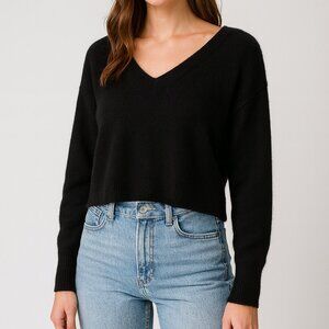 Everlane Cropped Boxy Cashmere Long Sleeve Sweater Black Size XL